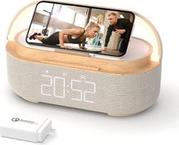 Skaitmeninis radijo žadintuvas su belaidžiu įkrovikliu, "Bluetooth" garsiakalbis su USB įkrovikliu, išmanusis žadintuvas, snaudimo funkcija, indukcinė įkrovimo stotelė, naktinis šviestuvas, šviesos diodų ekranas ir atsarginė baterija