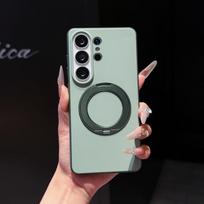 For Samsung Galaxy S26 S25 S24 Ultra Case Rock Sand Anti-Fingerprint Anti-Oil Magnetic 360° Rotatable Stand Fine Grip Soft Cover Galaxy S26 Ultra