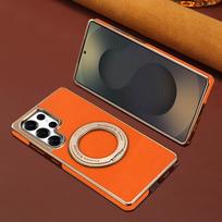 For Samsung Galaxy S24 S25 Ultra Case Magsafe Delicated Leather 360° Rotation Metal Stand Hands-Free Shockproof Soft Cover Artificial leather&Galaxy S24 Ultra