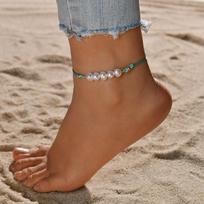 Bohemian style colorful rope woven pearl women's anklet