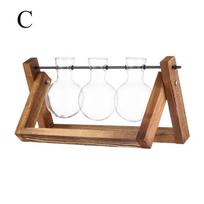 Vintage Bonsai Terrarium Tabletop Wooden Frame Flower Pot Hydroponic Plant Vases Glass Vase