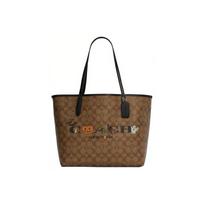 Coach City 33 Klasikinis Monogramos Helovino Vėliavos Rašto Didelės Talpos Drobės ir Odos Parduotuvių Krepšys Moteriškas Krepšys Rudas Juodas 5714-IMOUC Basic Set (Bag+Dust Bag)