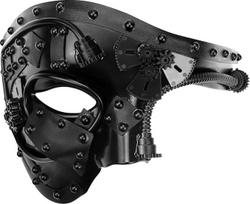 Steampunk metalinė kiborgo venecijietiška kaukė, Cyberpunk kaukė Maskarado kaukė vyrams, Operos fantomo kaukė, Helovino kostiumų vakarėlis, karnavalo balius (juoda)
