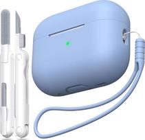 Suderinamas su "AirPods Pro 2nd Generation" dėklu, minkštas silikoninis smūgio sugėrimo dėklas, apsaugantis nuo kritimo, suderinamas su "AirPods Pro" dėklu "Skin Touch" su raktų pakabuku ir valymo rinkiniu, mėlynai pilkas