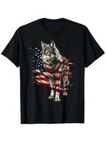 4th Of July American Flag Wolf Outfit T-Shirt | Unisex Casual Round Neck Outdoor Unisex T-Shirt XL