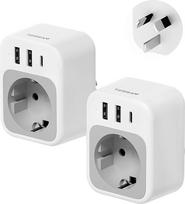 TESSAN 2 adapterių pakuotė Australija Vokietija, adapteris Kinija Vokietija kištukas, kelioninis adapteris Australija su USB C, I tipo kelioninis kištukas, maitinimo adapteris Naujoji Zelandija Kinija Argentina