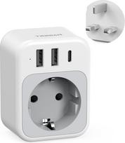 TESSAN adapteris Anglija Vokietija kištukas, JK adapteris su 1 USB C ir 2 USB A, kelioninis adapteris JK nešiojamas kištukinis lizdas, maitinimo adapteris Londonui, Škotijai, Maldyvams, Maltai, G tipo kelioninis kištukas