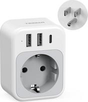TESSAN JAV adapterio kištukinis lizdas, 4 in 1 kelioninis adapteris Tailandas su 1 USB C ir 2 USB A, kištukinis adapteris Kelioninis kištukinis maitinimo adapteris Amerikai, Kanadai, Tailandui, Meksikai, B tipo adapteris