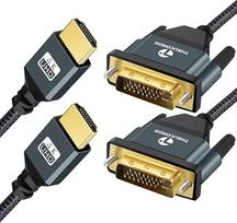 Thsucords 4K HDMI-DVI kabelis 2 m pakuotė 2 paauksuoti pinti DVI-HDMI kabeliai, tinkantys projektoriui, nešiojamajam kompiuteriui, televizoriui, kompiuteriui, DVD grotuvui