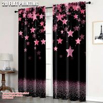 2Pcs Blackout Curtain Pink Stars Polyester For Bedroom And Living Room Machine Washable Privacy-Enhancing Curtains 60×150