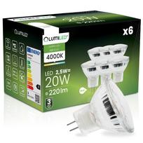6X Żarówka Led Gu4 Reflektor Mr11 2,5W = 20W 220Lm 4000K Neutralna 120° 12V Lumiled