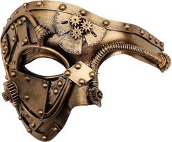 Ubauta Steampunk metalinė kiborgo venecijietiška kaukė, auksinė maskarado kaukė Helovino kostiumų vakarėliui/operos fantomui/karnavalo baliui