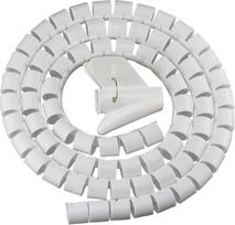 Universalus 28 mm x 2 m plastikinis lankstus kabelių vamzdis su ištraukiama pagalba, skirtas kompiuterių, televizorių kabeliams surišti, baltos spalvos