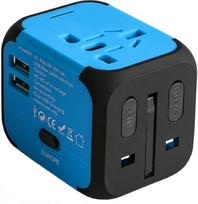 Universalus kelioninis adapteris su 2 USB lizdais JAV, ES, JK, AS lizdai 150 šalių ir regionų, tinkamas naudoti su planšetiniais kompiuteriais, išmaniaisiais telefonais, skaitmeniniais fotoaparatais, MP3 grotuvais, mėlynos spalvos