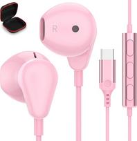 USB C ausinės "Samsung A54 A34 A55 A35 Galaxy A26 A16 5G A36 A56 A53 S25 S24", "In-Ear" C tipo ausinės USB C jungties ausinės su mikrofonu "iPhone 16 17 Pro Pixel 9 8 Pro Oneplus 13 Mi 15", rožinės spalvos