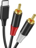 USB C į RCA garso kabelis C tipo 2RCA stereo adapterio kabelis, suderinamas su "iPhone" 15 serijos, "iPad", "MacBook", "Huawei", "Galaxy", "MacBook", namų kinu, DVD, stiprintuvu, garsiakalbiu, automobilio radiju ir kt.