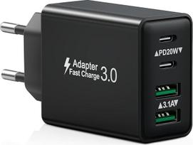 USB C įkroviklis, 40 W, 4 prievadų USB kištukas, daugkartinis greitas įkroviklis USBC įkrovimo kištukas su USB-C adapteriu + QC kištukas USB įkroviklis "iPhone" 17 16 15 14 13 "Pro Max Plus" 12 11, "Samsung", mobiliojo telefono įkroviklis