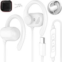 USB C Kopfhörer für iPhone 16 17 Pro 5G, On Ear Typ C Headset USB C Anschluss Ohrhörer mit Kabel Mikrofon mit Ohrhaken für Samsung A56 A37 Galaxy A55 A57 S26 Pixel 9a 10 Poco X8 für Laufen, Gym, Fitness