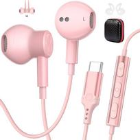 USB C Kopfhörer für Samsung Galaxy S26 Ultra S25 S24 S23 S22 A56 A16 A17, Magnetische In Ear Kopfhörer mit Mikrofon & Lautstärkeregler Typ C Ohrhörer für iPhone 17 16 15 Plus für OnePlus Rosa