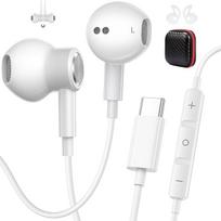 USB C kopiklis Samsung Galaxy S26 Ultra S25 S25 S24 S23 S22 A56 A16 A17, Magnetinis ausinių kopiklis su mikrofonu ir laužikliu Typ C Ohrhörer für iPhone 17 16 15 Plus für OnePlus, Weiß