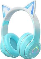 Vaikiškos "Bluetooth" ausinės, "Cat Ear" LED žibintai, "Bluetooth 5.3 Stereo", reguliuojamas galvos lankelis, 85 dB garsumo riba, sulankstomos, TF kortelė / kabelis / "Bluetooth", suderinamos su kompiuteriu, mobiliuoju telefonu, "iPad