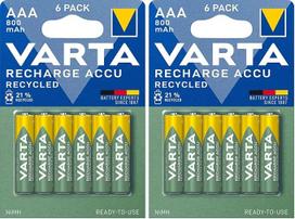VARTA Akumuliatoriai AAA, iš naujo įkrauti, 6 Stück, Recharge Accu Recycled, akumuliatoriai, 800 mAh NI-Mh, iš 21 % perdirbtos medžiagos, iš karto įkrauti, patogūs naudoti (Packung mit 2)