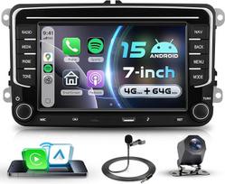VECHTEL 4G+64G Autoradio Android 15 für VW Golf 5 6 Passat Jetta Caddy EOS T5 Tiguan Touran CC Polo, 7'' IPS Touchscreen mit Drahtlos Carplay Android Auto GPS WLAN USB/Typ-C Bluetooth FM RDS Kamera