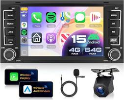 VECHTEL 4G+64G Autoradio Android 15 für VW Touareg 2004-2011/Transporter T5 Multivan 2004-2009, 7'' HD Touchscreen Radio mit GPS WLAN Drahtloses Carplay Android Auto USB TYP-C Bluetooth FM RDS Kamera
