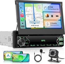 VECHTEL automobilinis radijas 1 DIN su belaidžiu "Carplay" ir "Android", 7 colių IPS HD rankiniu apverčiamuoju jutikliniu ekranu, palaiko "Bluetooth Link Mirroring" FM 2USB/Type-C vairo valdymą, atbulinės eigos kamera
