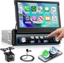 VECHTEL Autoradio 1 Din Carplay Android Auto Wireless mit 7 Zoll Manuell ausziehbarer Bildschirm mit Klaviertasten,Radio FM mit Bluetooth GPS/NAV,2USB/Type-C mit Rückfahrkamera,Doppelknöpfe