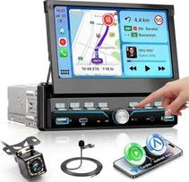 VECHTEL Autoradio 1 Din Carplay Android Auto Wireless mit 7 Zoll Manuell ausziehbarer Bildschirm mit Klaviertasten,Radio FM mit Bluetooth GPS/NAV,2USB/Type-C mit Rückfahrkamera,Lenkradsteuerung