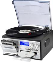Vintažinis grotuvas 3 greičių patefonas su nuotolinio valdymo pulteliu, vinilo "Bluetooth" su įmontuotais garsiakalbiais CD / kasetės AM / FM radijas USB / SD / MMC 3,5 mm Aux-in / RCA Out, juodas