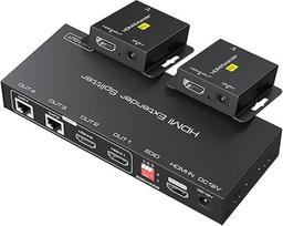 VPFET HDMI ilgintuvas Splitter per Cat5e 6 165ft 1 in 2 Out Transfer Add Two Loop HDMI Out Balun Ethernet Palaiko 1080p HDCP EDID POC A Maitinimo šaltinis darbui su