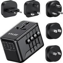 VYLEE Reiseadapter Weltweit, Typ G/D/A/I/C, Universal Reisestecker mit 2 USB A + 2 USB C,Internationaler Steckdosenadapter,Universaladapter für USA England Japan Malediven Sri Lanka Australien,Schwarz