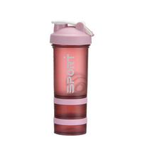 500ML 3-layer Sports Water Bottle Protein Shaker Outdoor Travel Portable Leakproof Drinkware Plastic My Drink Bottle BPA Free 0.5L pink