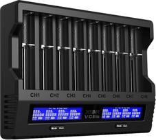 XTAR VC8S 18650 universalus baterijų įkroviklis USB C greitasis įkroviklis su LCD ekranu, talpos testavimu ir 8 įkrovimo lizdais, skirtas 1,2 V AA 21700 26650 įkraunamoms baterijoms - baterijų įkroviklis (VC8S KT)