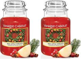 Yankee Candle Duftkerze im Glas (groß) | Red Apple Wreath | Kerze mit langer Brenndauer bis zu 150 Stunden | Perfekte Geschenke für Frauen (Packung mit 2)