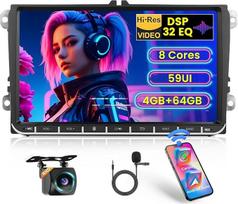 [8 Core 4G + 64G] Inefala Android 15 automobilinis radijas VW Golf Polo Passat Tiguan Touran Caddy su belaidžiu Carplay Android automobilis, 9 colių jutiklinis radijas su GPS WiFi DSP FM/RDS Bluetooth Mic atbulinės eigos kamera