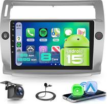 【8 Kern 6+128G】 Carplay Bildschirm für Citroën C4 2004-2009 Autoradio Android 9 Zoll Touchscreen mit Android Auto/Navi/WiFi/GPS/RDS/FM/Bluetooth/USB/DSP+Rückfahrkamera, Silber