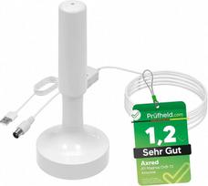 [Testas SEHR GUT, 1.2 pastaba *] Anadol AXRED Magnes Weiss DVBT2 Antenne mit Verstärker 30dBi für innen außen, DVBT Antenne für Receiver Fernseher, DVB-T DVB-T2 Antennen, DVB T2 Zimmerantenne, 5m Kabel