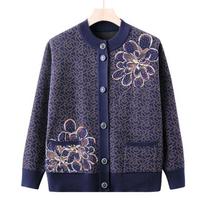 New grandma sweater cardigan mom spring and autumn knitted sweater jacket XL tamsiai mėlyna