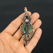 Emerald Pendant, 999 Copper Wire Wrapped Pendant Gemstone Jewelry, Handmade Pendant Amazing Jewelry, Gift For Her 2.55 Inches