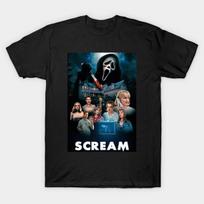 Men Black Print T-shirt Scream Movie No-Cut Transfer Paper Print Cotton Tshirt 4XL juoda