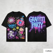 Animacinis Grafiti Veikėjas Grafinis Marškinėlis Neono GRAFFITI PARTY Spausdinimas Grynos Medvilnės Marškinėlis Streetwear Stiliaus Unisex Viršus S