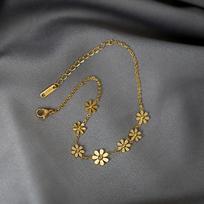 304 Stainless Steel Stylish Link Chain Anklet Daisy Flower Summer Beach Anklets On Foot For Women Jewelry 21cm(8 2/8 ) long