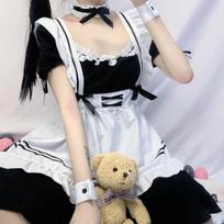 Sweet Red Wine Maid Lolita Dress Cute Cosplay Costume for Women Party Performance 3XL juoda