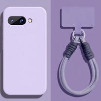 Madingas vientisos spalvos pintas riešo dirželis Atsparus smūgiams apsauginis skysto silikono telefono dėklas Google Pixel 10A / 9A Case & Strap&Google Pixel 9a šviesiai violetinė spalva