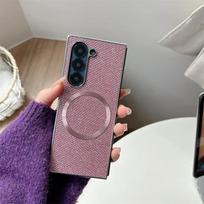 Phone Case for Samsung Galaxy  Z Fold 6 5 4 3 Fold6 Fold5 Fold4 Fold3 5G Loose Powder Magnetic Leather Plastic Hard Shell Cover For Samsung Galaxy Z Fold6 rožinė