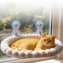 Cat Window Hammock with Strong Suction Cups – Cozy Perch for Indoor Cats (WHITE,Oval 50x36cm) balta