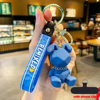 Cute Cartoon Universal Phone Wrist Strap Nordic Bunny Doll Keychain Fashion Punk Rabbit Keyring Car Bag Phone Case Chain mėlyna